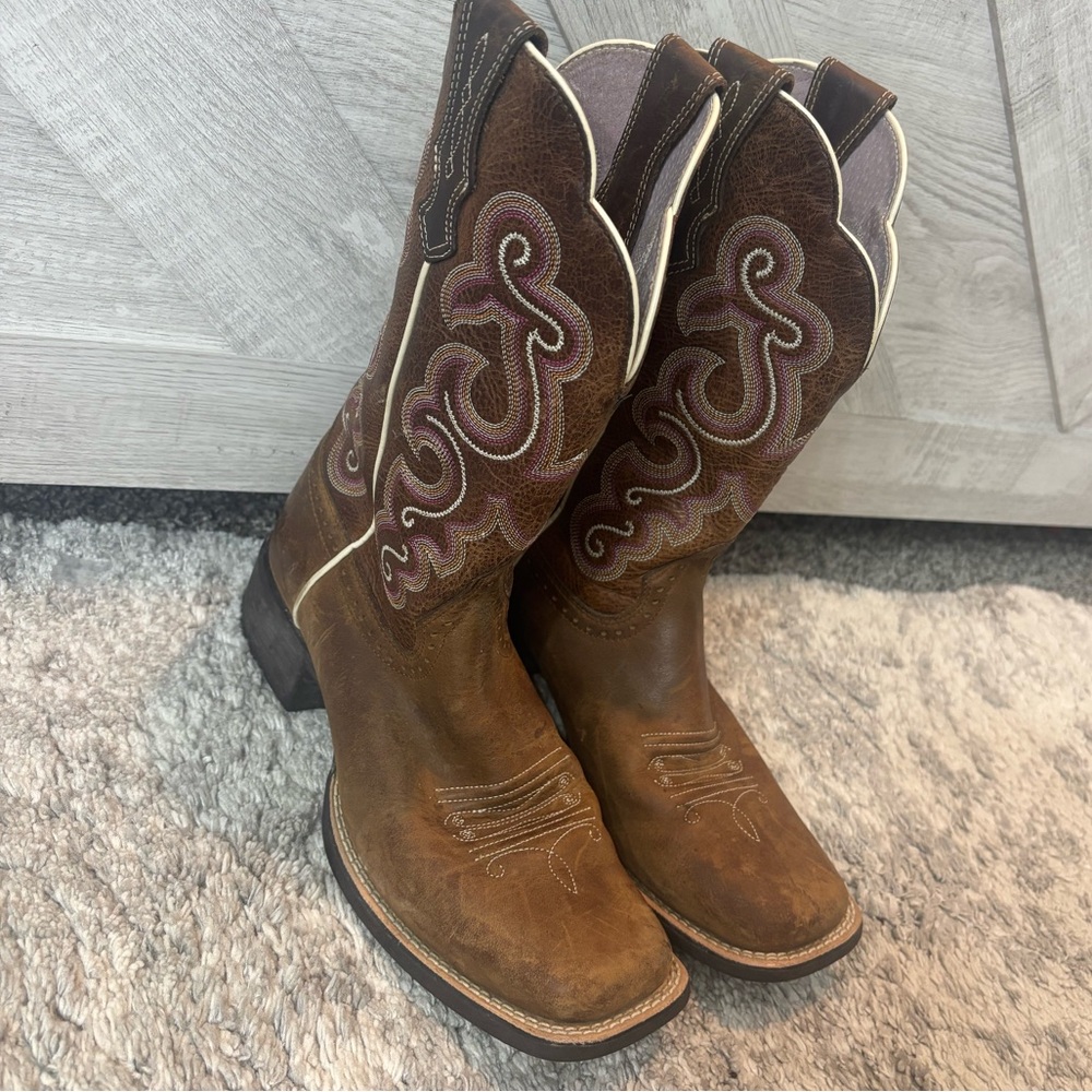 Ariat QuickDraw Brown Leather Western Boots Ladies Woman 7.5 Cowgirl Rodeo - Picture 4 of 12